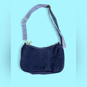Stylish Blue Corduroy Shoulder Bag